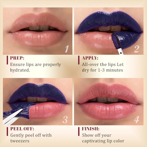 Image of evpct Warm Rose Peel Off Lip Stain Tints with Tweezer, Matte Lipstick Lip Stain Gloss Long Lasting Waterproof for Women, Non-stick Cup Lipstick Peel Off High Pigmented 24 Hrs Original Lips Stains, 01