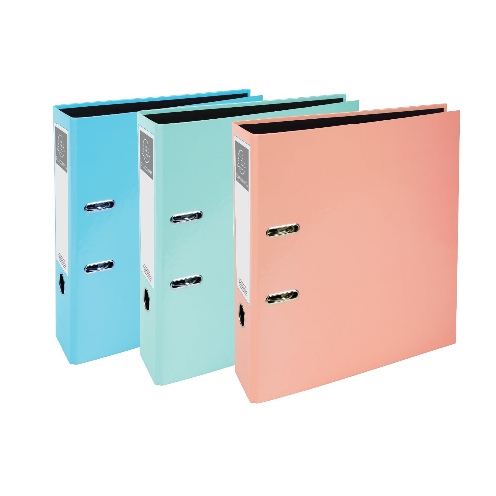 Exacompta A4 Lever Arch File, 75mm, Office Binder, Assorted, Pack of 3 in Mint Green, Pastel Blue and Pastel Pink Stationery Folders for Paperwork and Document Organisation- 227/0001Z