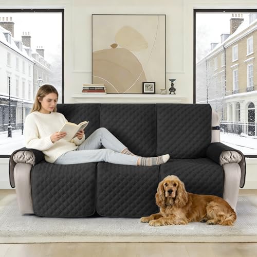 Image of TAOCOCO Recliner Couch Covers,3 Seater Recliner Covers,Waterproof Recliner Covers,Non Slip Recliner Sofa Covers,Reclining Chair Covers for Pets,Recliner Protector with Pockets(Black)
