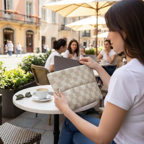 Image of ProElite Puffy Tablet Sleeve Case Upto 13.3 inch for Galaxy Tab S10 Fe+ /S9 FE+ /S7+ /S8 Plus /S9 Plus /S7 FE 12.4 inch, iPad Pro 12.9 inch, MacBook Air /Pro Retina, Microsoft Surface Pro 4 /5 /6 /7 /8 /9, Neutral Checker