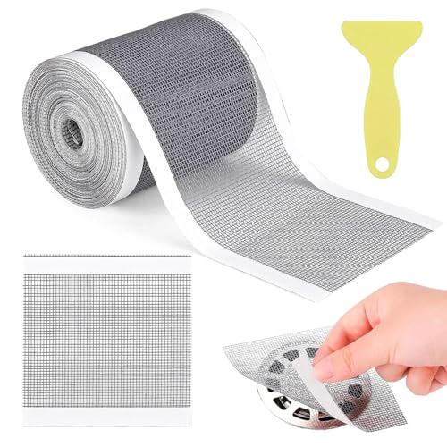 Luckwaii Adhesivo de Malla para Desagüe de Ducha Rejilla Desague Ducha Atrapapelos Ducha con 1 Espátula de Plástico Reutilizable para Cocina 100mm x 10m