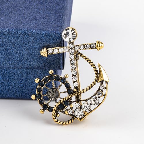 Image of Personality Pearl Crystal Anchor Fashion Brooch Pin Women's Clothing Accessories Jewelry Crystal Boat Anchor Brooch Rudder Brooch Pin