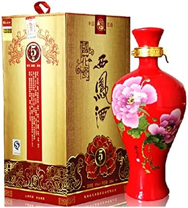 赤い花柄のガラス瓶 中国酒