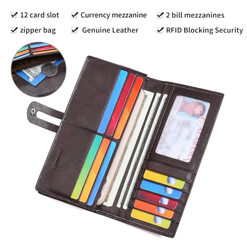 Men's Vintage Genuine Leather Long Wallet for Credit Cards RFID Blocking Mens Genuine leather Bifold Long Wallet with ID Window 11 Card Slots3