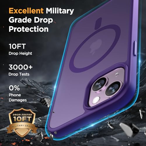 Image of Miracase Magnetic for iPhone 15 Case (Compatible with MagSafe)(with 2X Screen Protectors) Military-Grade Protection, Anti-Fingerprint Translucent Matte Phone Cover for iPhone 15 6.1 inch, Dark Purple