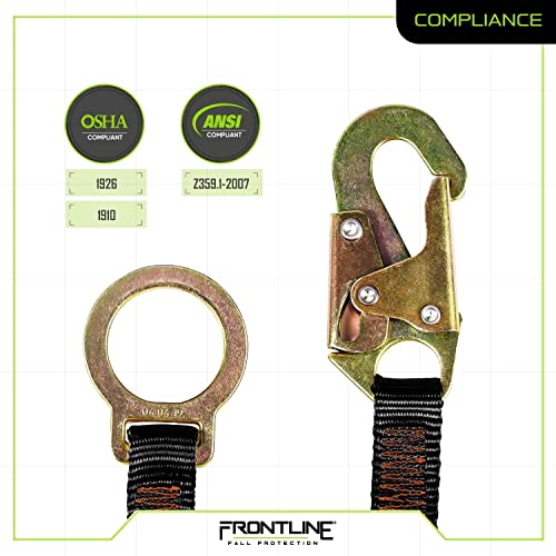 Image of Frontline ACEL18S D-Ring 18 inch | high-Tenacity Polyester Webbing Extension Lanyard | ANSI Z359.13 & OSHA Applicable (18 inch Extension Lanyard) Black