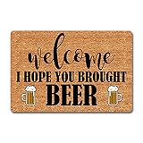 Funny Indoor Entray Welcome Mat with Rubber Back 23.7'(L) x 15.9'(W)Welcome I Hope You Brought Beer Doormat Home Decor Area Rugs for Entrance Way Novelty Prank Mats for Front Door No Slip Kitchen Rug