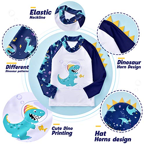 Wawsam Toddler Dinosaur Swimsuit Kids Bathing Suit Dinosaur Boys Rash Guard With Hat Quick Dry Long Sleeve Swimwear Infant Swim Truck Rashguard Set For Swimming Beach Pool Vacation #TOP1
