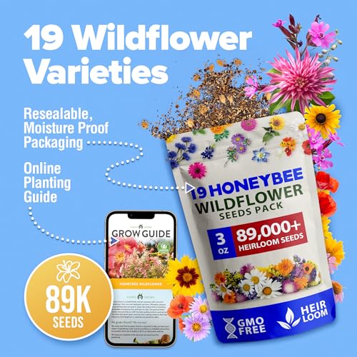 Image of HOME GROWN Wildflower Seed Mix - 89,000+ Pure USA Flowers | No Filler Bulk Supply for Outdoor Planting | 19 Perennial & Annual Varieties | Butterfly Garden | 3 oz