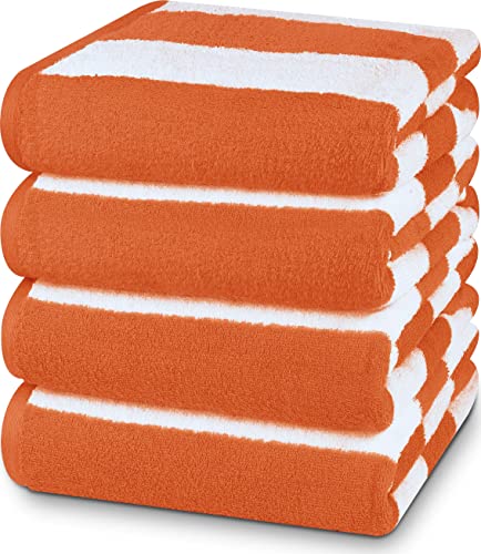 Utopia Towels [4 Pack Cabana Stripe Beach Towel, (30 x 60 Inches) Oversized 100% Ring Spun Cotton Pool Towels, Highly Absorbent Quick Dry Bath Towels for Bathroom, and Swim Towel (Orange)