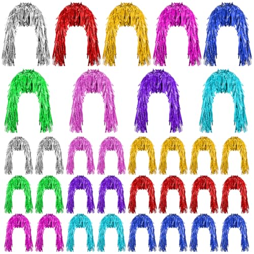 Geyoga 24 Pcs Foil Tinsel Wigs Fancy Dress Metallic Shiny Wig 80s Photo Booth Props Disco Women Cosplay Supplies (Classic)