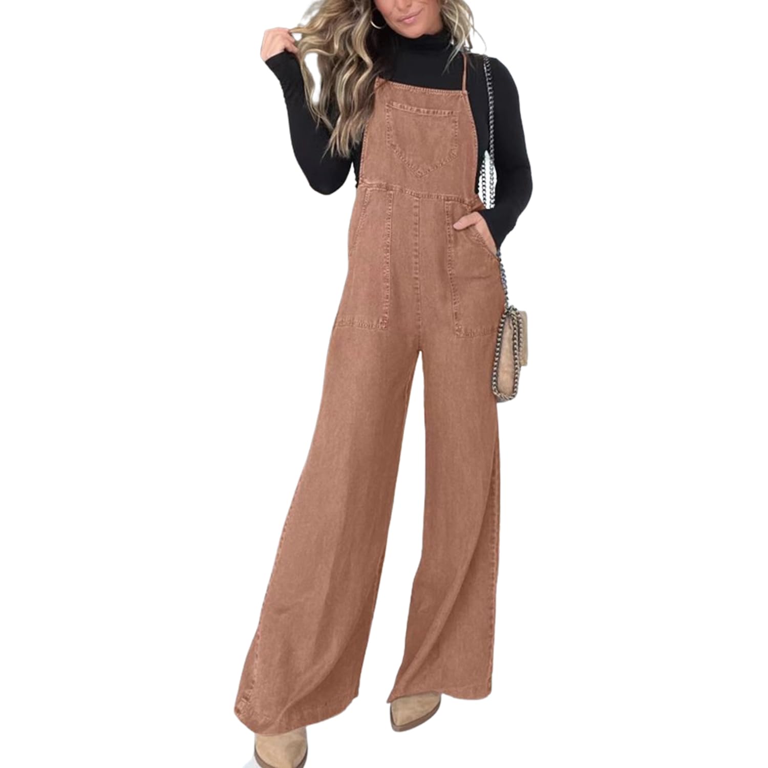 Genérico Mono vaquero de pierna ancha para mujer, informal, holgado, sin mangas, con tirantes finos y bolsillos, para verano