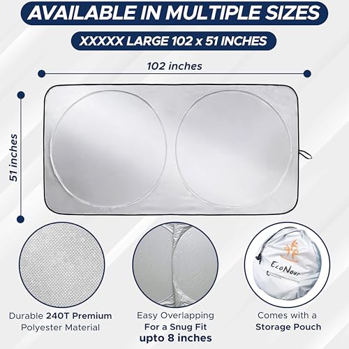Image of EcoNour RV Windshield Sunshade | Reflective RV Windshield Cover for UV Rays & Heat Protection, Keeps Your RV Motorhome Cool | Shades for RV Fits RVs, Trucks, Motorhomes, Buses | XXXXX-Large 102 inchx51 inch