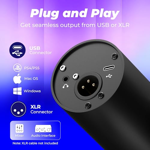 Image of FLYBALL Studio-Grade XLR /USB Dynamic Microphone with Base Stand, RGB Gaming Podcast Mic, Gain Control, Volume Knob, Headphone Monitoring for YouTube, Streaming, Recording (UG 300)