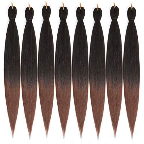 Prestretched Braiding Hair Ombre Professional Pre-stretched Itch Free Synthetic Fibers 24 Inch 8Packs Easy Braid Yaki Texture Synthetic Pre Stretched Braids Hair Extensions Hot Water Setting #T1B/30