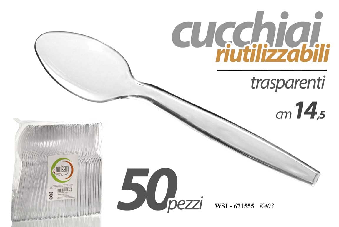 Gicos Set 50 szt. łyżek łyżeczek plastikowych przezroczystych sztućców stołowych 14,5 cm
