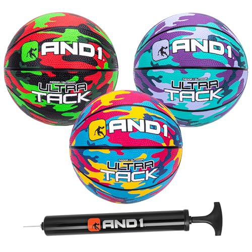 AND1 Mini Basketball 3 Pack Set for Kids (Deflated w/Pump Included): - Size 3 7-Inch Premium Youth...