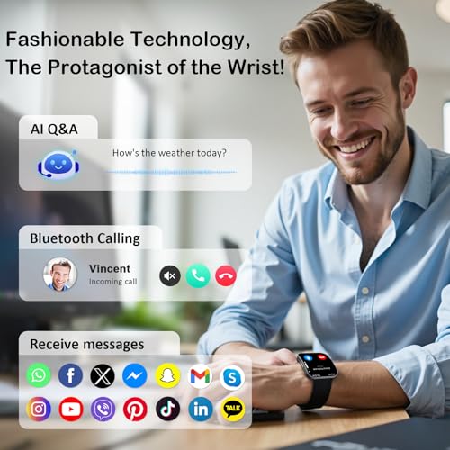 Smart Watch for Men Women, Answer/Make Calls, New 1.85"HD AMOLED Curved Display Fitness Watch with Blood Pressure Sleep Heart Rate Monitor, AI Dial, AI Q&A,110+ Sports True IP68 Waterproof Smartwatch2