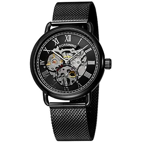 Yoodeet Stainless Steel Mechanical Wrist Watch for Men with Mesh Watch Strap Self-Winding Roman Numeral Mens Watch Cover