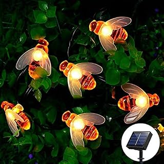 Unihoh Solar Garden String Lights, [60 LED] Honey Bee Fairy Lights 8 Modes 9M/30Ft Waterproof Outdoor Solar Powered Decorative Light for Garden, Patio, Christmas, Party Decor(Warm White)