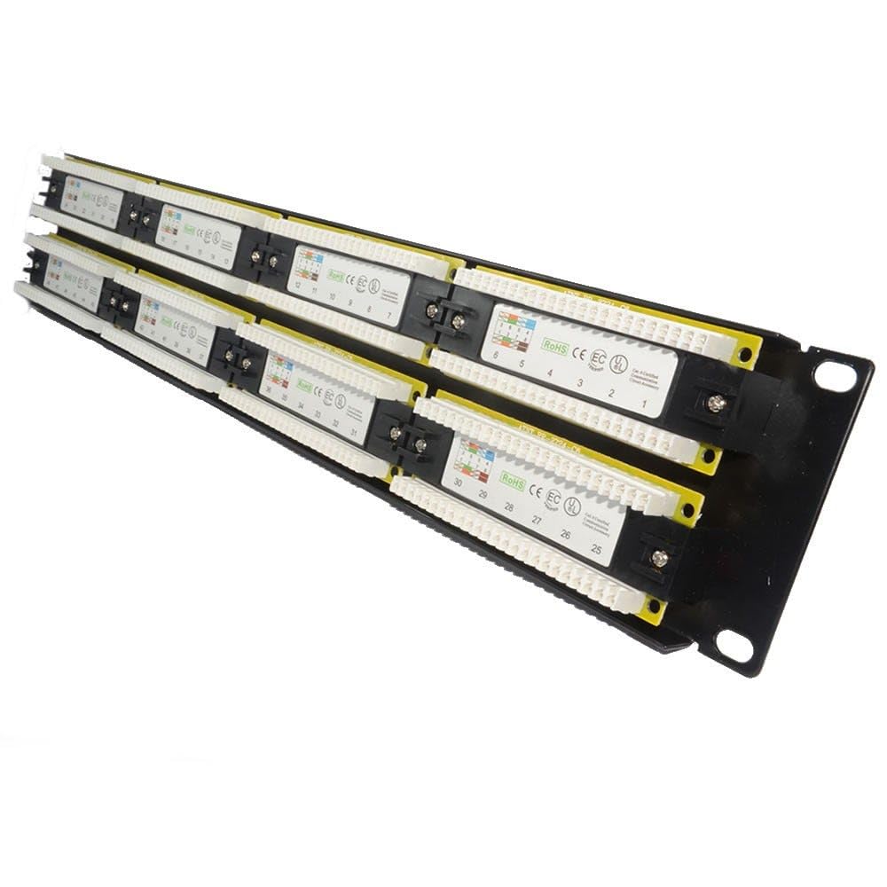 2U Patchkabel Panel CAT5e RJ45 19 inch Rack Einbaufähig 48 Port & Hinten Stange