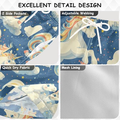 Pigsaly Boys Swim Trunks Colorful Unicorns White Clound Boys Board Shorts Swimsuit Swimwear Summer Bathing Suit XS3