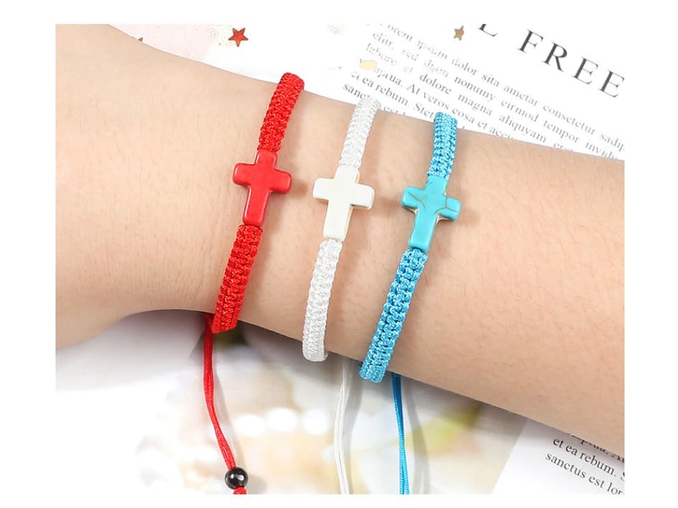 Handmade Braided Cross Bracelet for Men Women Adjustable Hand Woven Rope Red Black Bracelets Turquoise Cross Charm Religious Christian Jewelry3