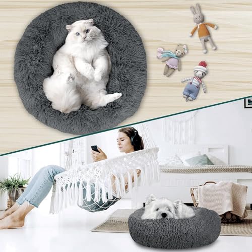 Image of RvPaws Pet Beds for Indoor, Dog Bed for Small & Puppy, Soft Fluffy Donut Cuddler Washable Round Pet Bed for Puppy and Kitten (Black, 20 Inch, Small)