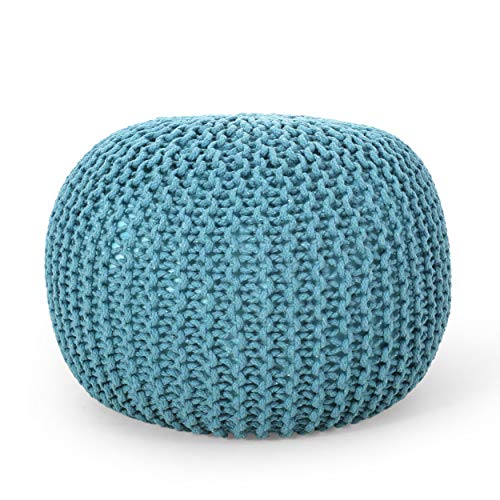 Image of Christopher Knight Home Nahunta Knitted Round Pouf - Cotton - Aqua
