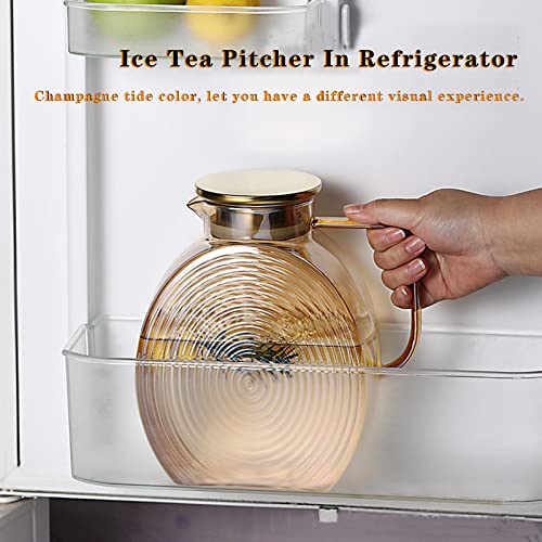 Image of AEFPOYMXU 77oz Glass Water Pitcher with Gold Lid - 2.2L Large Capacity Jug with Wide Handle for Fridge, Iced Tea, Lemonade, Juice & Coffee