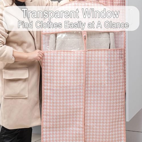 Hanging Garment Bags for Closet Storage Jackets, Coats and Suits, 3 Packs Clothes Covers for Wardrobe with Clear Window(Pink,88 * 58 * 9cm/35 * 23 * 3in)4
