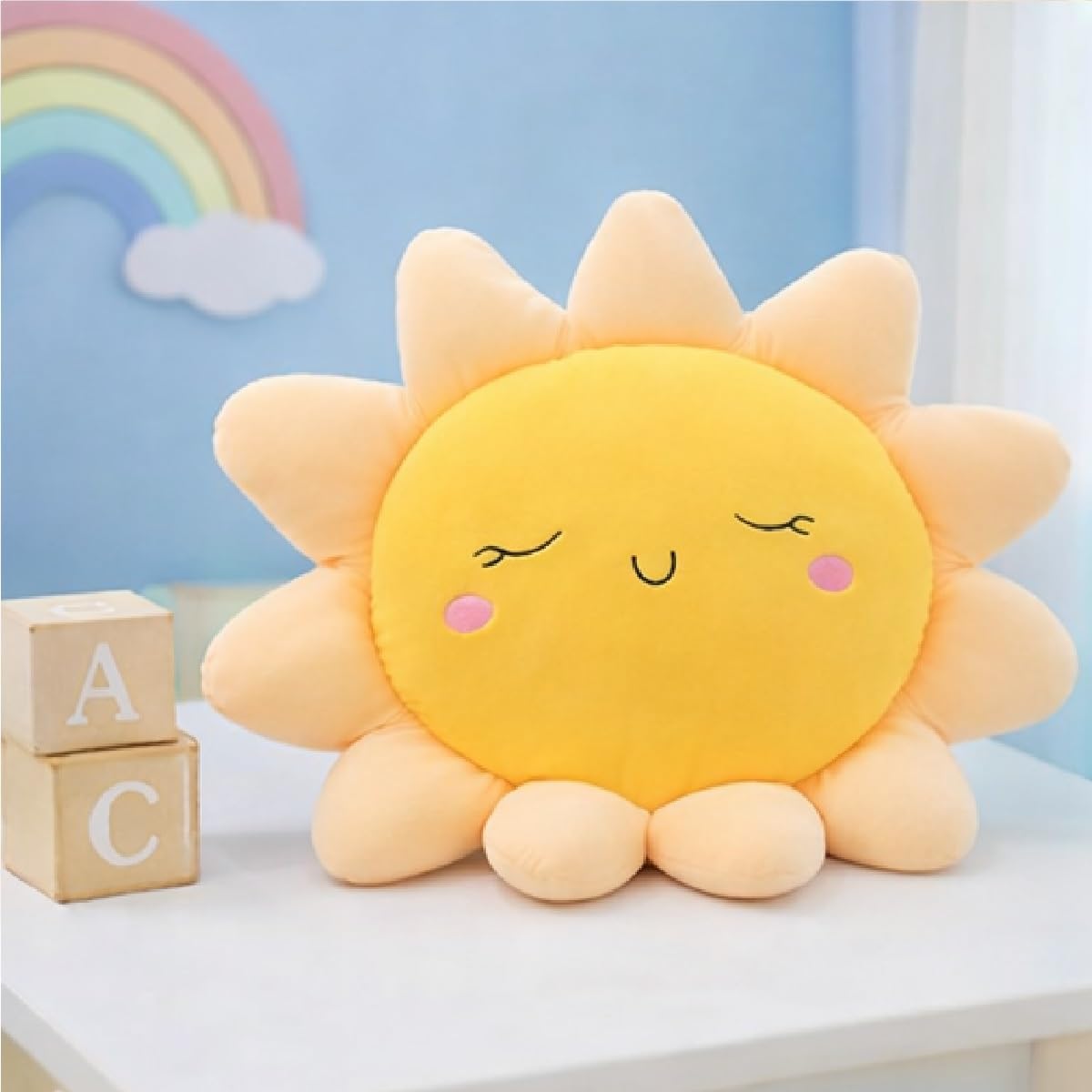 Peach Cuddle Sun Shaped Velvet Cushion for Kids Room, Living Room, Bedroom, Luxury Furnishing, Throw Pillow (16x16 inch, Orange)-image-46