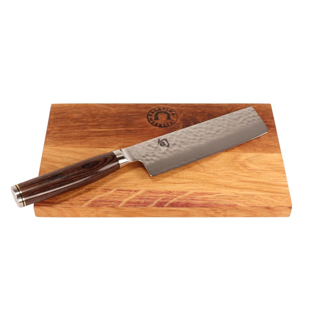 Kai Shun Premier Tim Mälzer Nakirimesser TDM-1742 – Japanisches Damastmesser 14 cm mit VG-MAX Stahlkern & 32 Lagen – inkl. handgefertigtem Schneidebrett 30x20 cm