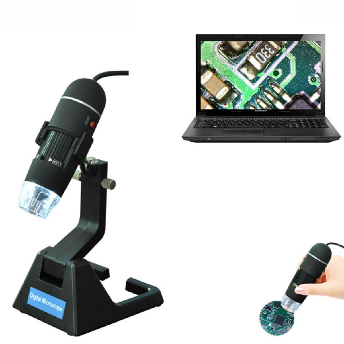 Microscopio Digitale Portatile 2 Megapixel Luce LED e Braccio Flessibile in Plastica per Elettronica Industriale e Identificazione Porcellana
