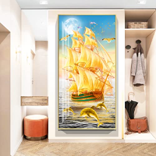 Tableau bateau dorochinois peinture paysage sur toile 70x140cm