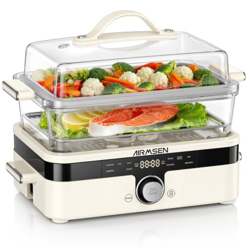 Image of AIRMSEN Glass Food Steamer for Cooking | 8.5QT 2-Tier & External Water Tank