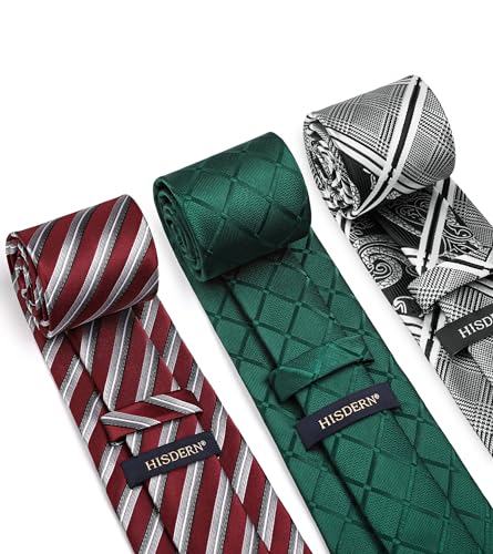 Image of HISDERN Mens Ties Extra Long Tie and Pocket Square Set 63 Inch XL Tie Pack Collection Present Box Necktie Lot 3 PCS