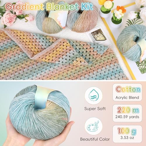 Image of Aeelike Blanket Crochet Kit for Beginners, Super Easy Crochet Blanket Kit with Soft & Colorful Gradient Yarns Detailed Video Tutorials Crocheting Accessories, Classical Gradient & Ideal Gift