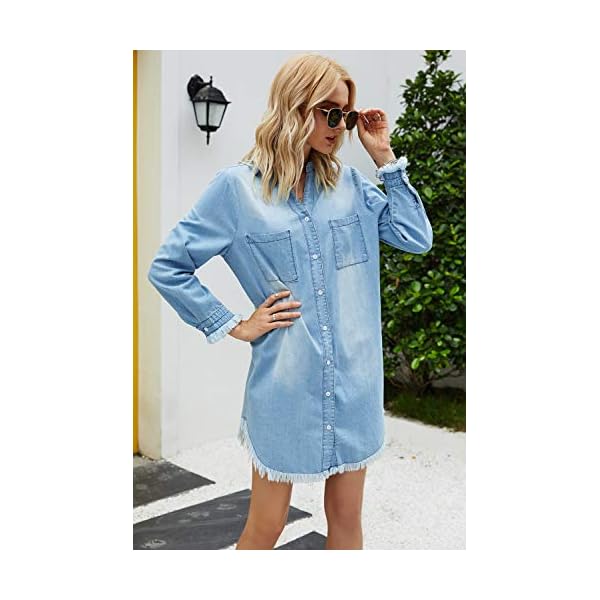 Women-Denim-Shirt-Dresses-Long-Sleeve-Distressed-Jean-Dress-Button-Down-Casual-Tunic-Top Zilcremo Women Denim Shirt Dresses Long Sleeve Distressed Jean Dress Button Down Casual Tunic Top Lightblue L