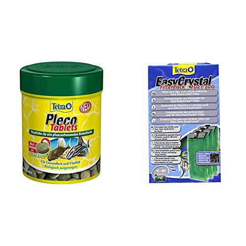 Tetra Pleco Tablets – Nährstoffreiches Hauptfutter für alle pflanzenfressenden Bodenfische, verschiedene Größen & EasyCrystal Filter Pack C250/300 (geeignet für Aquarien von 30 Liter), 3 Stück