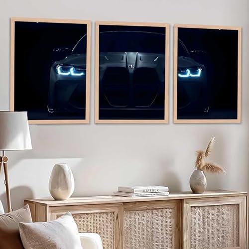 Image of TASVEE Car wall posters | set of 3 wall frames | posters for wall | Wall Decoration for Bedroom, Living Room & Office | Best Gift for Boys & Car Lovers | bmw m4 | bmw m4 set of 3 frames