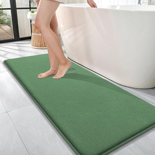 Image of OLANLY Thick Memory Foam Bathroom Runner Rugs 47x17, Extra Soft Absorbent Long Bath Mats, Quick Dry, Non-Slip, Machine Washable Mats for Bathroom, Tub and Shower, Home Decor Accessories, Olive Green