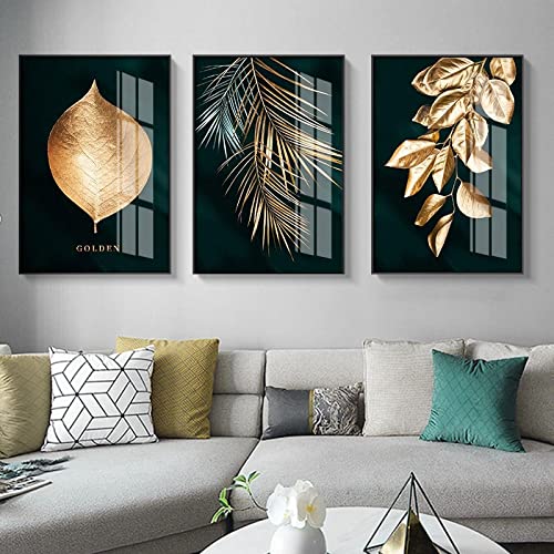 Peinture intérieur moderne Golden Plant Leaf grand format 60x90cm