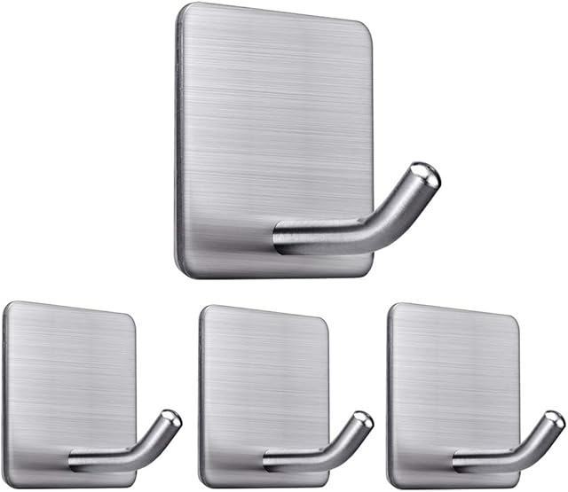 Fotosnow Self Adhesive Hooks Stick on Coat Towel Hooks Heavy duty Sticky Hooks Wall Hanger for Kitchen Bathroom Office Closet - Waterproof, No Drill Glue Needed-4 Packs