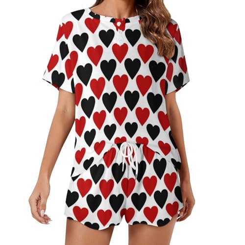 Ensemble de pyjama pour femme rouge et noir en sleepwear d'été raffiné