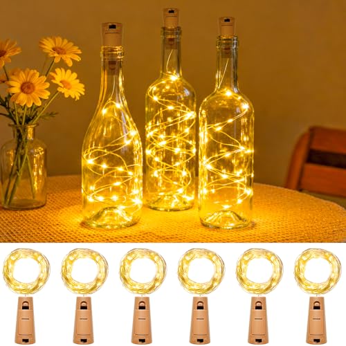 kolpop 6 Stück LED Lichterkette mit Batterie 2M 20LED Mini Lichterkette für Außen/Innen Deko Flaschenlichter DIY Party Hochzeit Weihnachten-Warmweiß