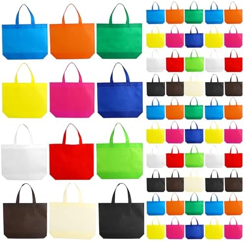 Nicunom 60 Pack Non-Woven Party Favor Bags, Colorful Reausable Gift Bag With Handles Tote Bags Bulk Reusable Grocery Bag for Birthday Christmas