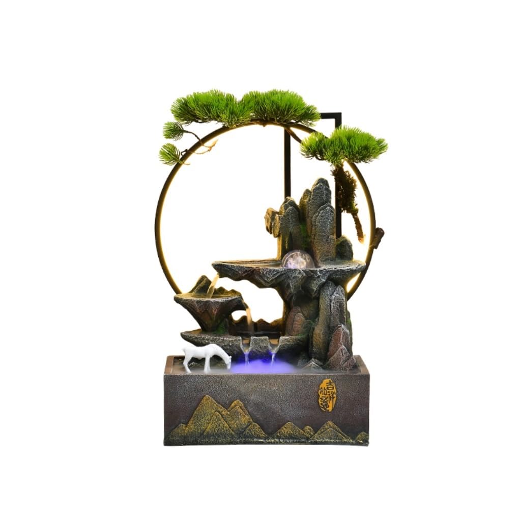 Fuente Decorativa de jardín, Fuente de Agua con Cascada, de Resina, con Bola de Cristal, Zen Estilo Oriental, decoración para salón, Dormitorio, Oficina, B