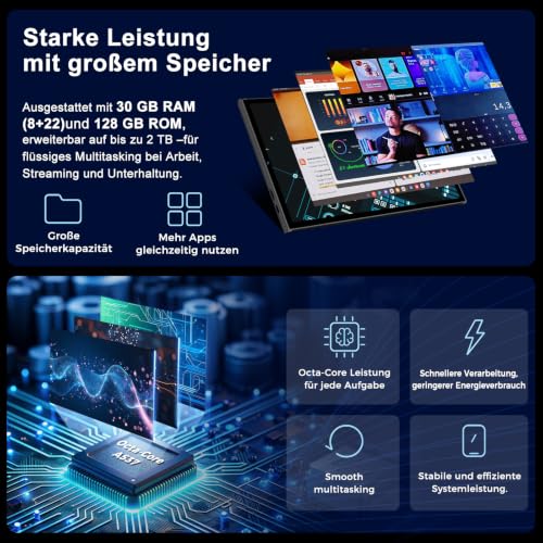 Tablet 10 Zoll mit Tastatur und Maus, Android 15 mit Gemini AI, Schwarz – Ansicht 3
