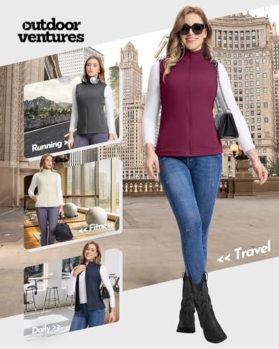 Outdoor Ventures Damen Fleece Weste Ultraleichte Polar Fleeceweste Dünne Outdoor Luafwesten für Frauen Ärmellos Jacke mit 4 Taschen Frühlings Herbst für Laufen Wandern Camping, Weinrot M
